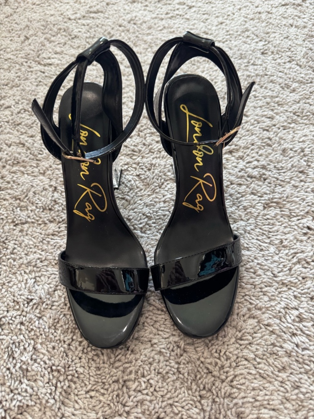 London Rag Black Patent Ankle-Strap Heeled Sandals - Sleek Dress Heels